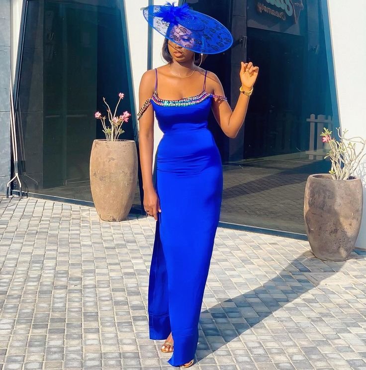 Colorful formal dress with a fascinator